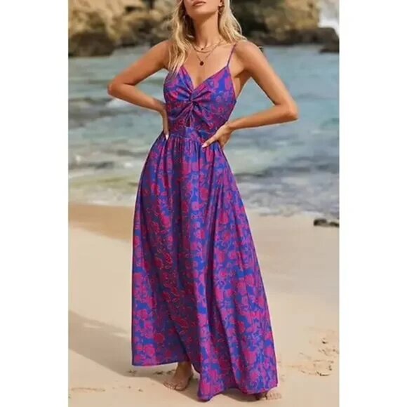 Cupshe Blue and Red Sleeveless Maxi Dress NWT small - Picture 1 of 6